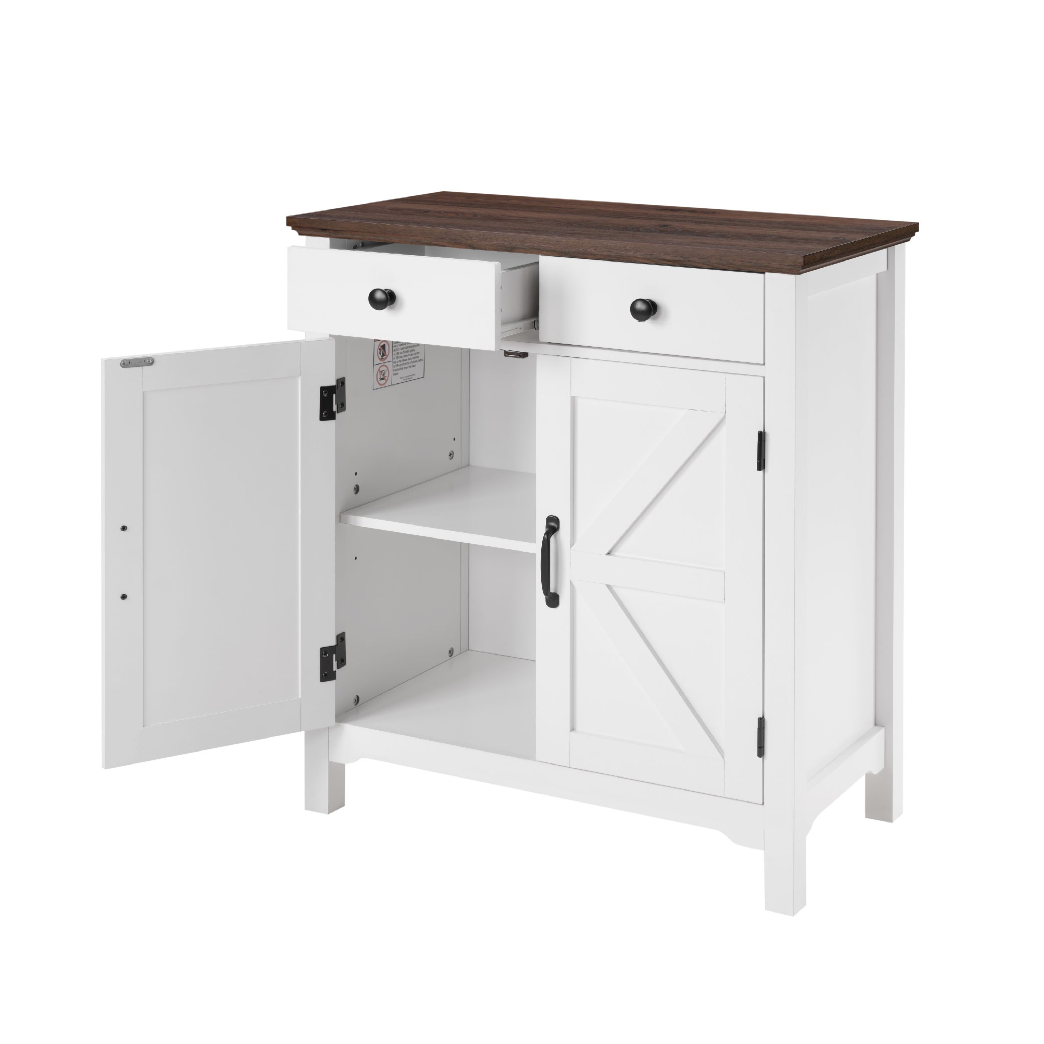 Farmhouse Buffet Cabinet With Drawer And Adjustable Shelf, Rustic White & Honey Brown Storage Cabinet, Barn Door Accent Sideboard For Kitchen, Living Room, Entryway_voghion.com